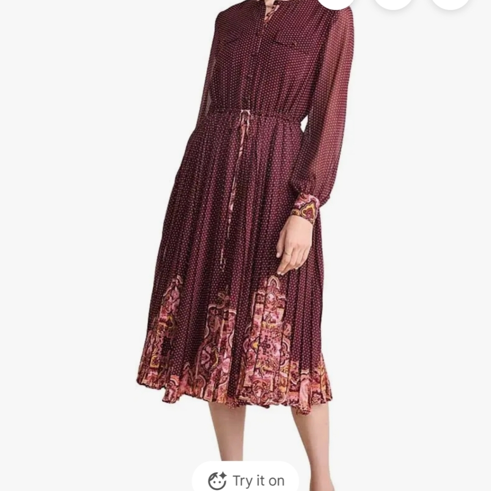 vineyard vines Womens Pleated Georgette Midi Dress Medium Crimson Paisley NEW